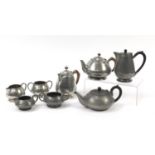 Pewter teaware including Tudric and Manor