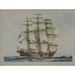 Hillwood silver plaque printed with a ship, mounted, framed and glazed, 5cm x 4cm excluding the