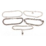 Five silver bracelets, 58.0g