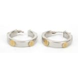 Pair of 9ct two tone gold Cartier design hoop earrings, 2cm in diameter, 2.2g