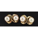 Pair of 9ct gold cultured pearl earrings, 1.3cm high, 2.2g