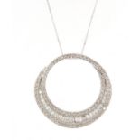 9ct white gold diamond pendant on a 9ct white gold necklace, the pendant 2.5cm in diameter, total