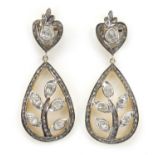 Pair of Indian silver gilt diamond drop earrings, 6cm high, 16.5g