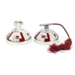 Art Deco red flashed cut glass scent bottle and atomiser with chrome mounts, the largest 12cm high