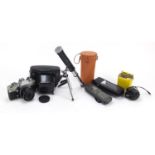 Sundry items comprising a Nokia 101 mobile phone, telescope on stand and Praktica MTL 3 camera