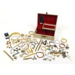 Costume jewellery, some silver including cameo brooch, earrings, coin necklace and wristwatches
