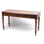 Victorian mahogany writing table with two frieze drawers , 74cm H x 137cm W x 56cm D