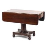 Regency mahogany pembroke table with end drawer, on turned column, 74cm H x 107cm W x 54cm D