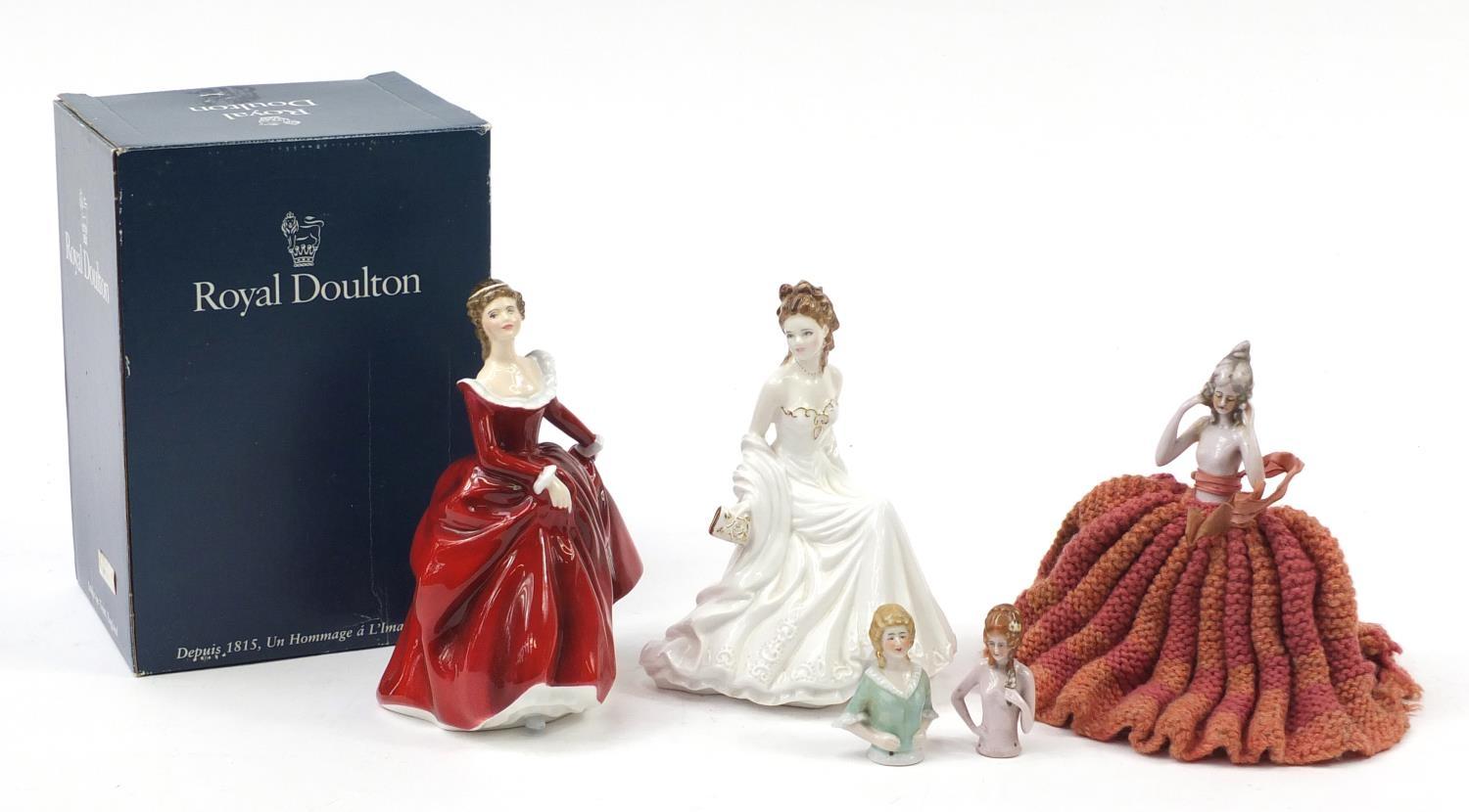 Three German half pin dolls, Royal Worcester figurine and a Royal Doulton figurine with box, the - Image 2 of 10