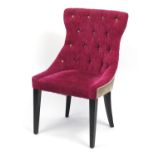 Pink and beige button back bedroom chair raised on square tapering legs, 94cm high