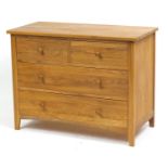 Contemporary hardwood four drawer chest, 67.5cm H x 90cm W x 44cm D