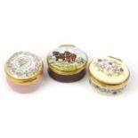 Three Crummles enamel trinket boxes, the largest 5cm wide