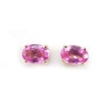 Pair of 18ct gold pink sapphire stud earrings with screw backs, 5.8mm high, 1.2g