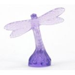 Lalique purple glass dragonfly etched Lalique France, 9cm high