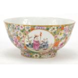 Good Chinese porcelain bowl, finely hand painted in the famille rose palette with panels of