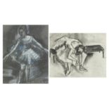 Two Ballerinas, two modern British charcoal and mixed medias, each mounted, framed and glazed, the