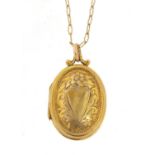 9ct gold back and front locket on a gold plated necklace, the locket 3cm high, total 5.0g