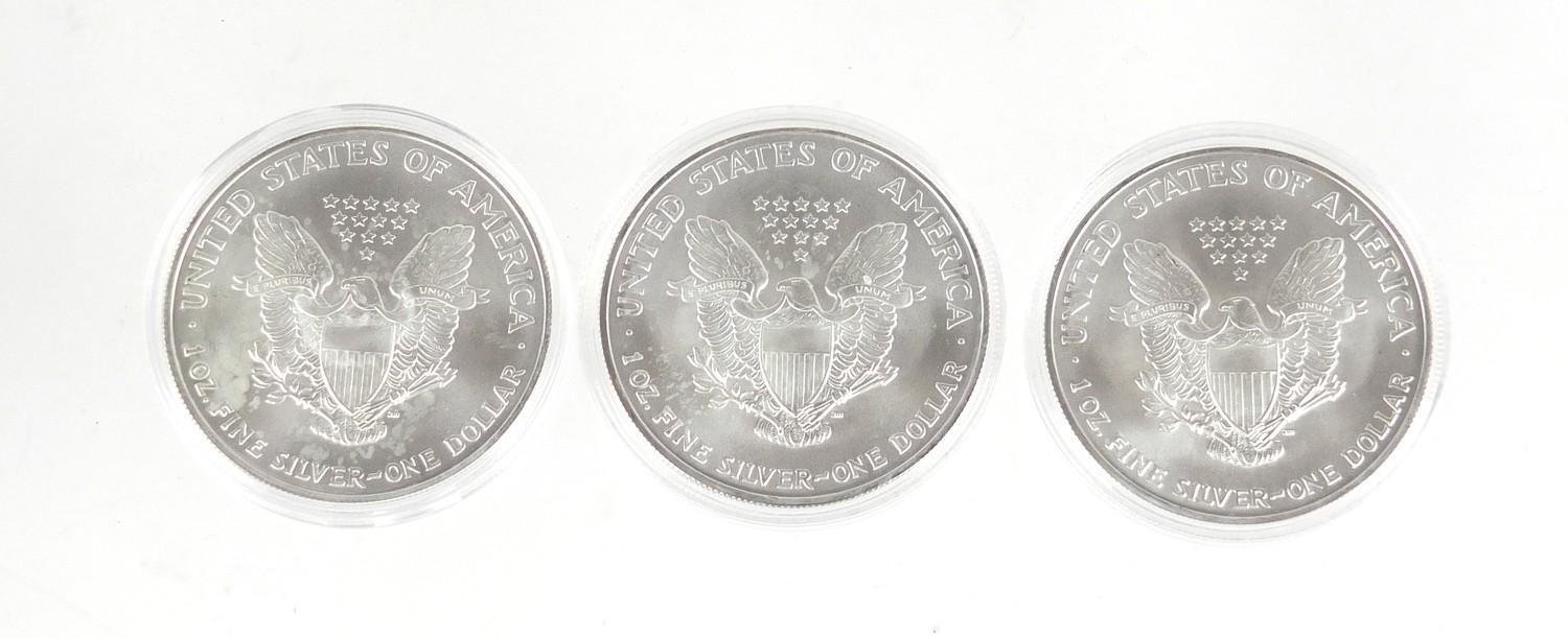 Three American silver proof one dollars with enamel and certificates - Image 2 of 3