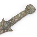 Islamic patinated bronze short sword, 37.5cm in length