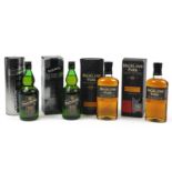 Four bottles of whiskey with boxes comprising two bottles of Highland Park aged 12 years and two