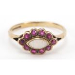 9ct gold ruby and opal ring, size O, 1.6g