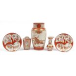 Japanese Kutani including a square section tea caddy and a large vase hand painted with figures