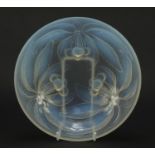 G Vallon, French Art Deco opalescent glass bowl moulded with cherries, 23.5cm in diameter