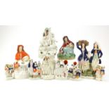 Victorian Staffordshire including flat back figures, the largest 32cm high