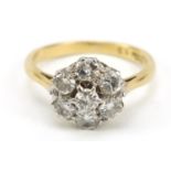 18ct gold diamond flower head ring, size J, 3.0g