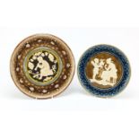 Schutz Blansko, Two Austrian Arts & Crafts Maiolica wall plates including one decorated in low