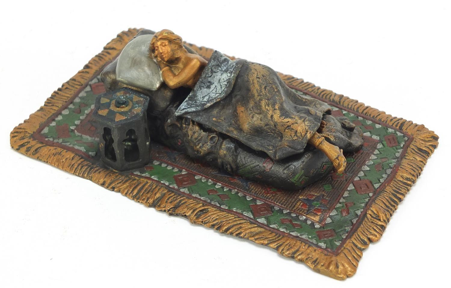 Cold painted bronze figure of a sleeping female with lift off cover in the style of Franz Xaver