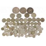 Antique and later British and world coinage, some silver, including two Victorian crowns,