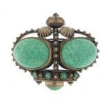 Continental 800 grade silver and turquoise brooch, 5cm wide, 28.0g