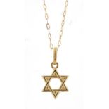 9ct gold Star of David pendant on a 9ct gold necklace, the pendant 1.6cm high, total 0.5g