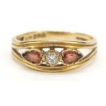 9ct gold diamond and garnet ring, size Q, 2.5g