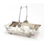 Victorian aesthetic silver plated basket with naturalistic swing handle in the manner of Christopher