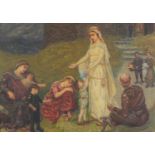 Holy Lady giving to beggars, 19th century oil on canvas, bearing a signature H Pintzenhofen, framed,