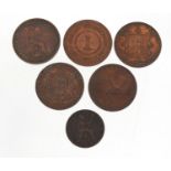 George IV and later coinage including two Victorian States of Jersey pennies