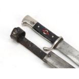 German military interest Hitler Youth dagger with engraved steel blade and scabbard by Tiger, 26cm