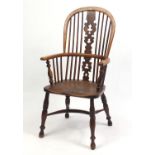 Victorian elm Windsor chair with crinoline stretcher, 106cm high