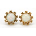 Pair of 9ct gold opal stud earrings, 1.1cm in diameter, 2.0g