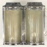 Pair of Art Deco chrome wall lights with glass shades, each 47cm high x 24cm wide