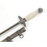 German military interest Luftwaffe 2nd pattern dagger with scabbard watered blade, 43cm in length