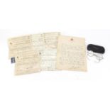 Military interest George V Prisoner of War letter with related paperwork and spectacles