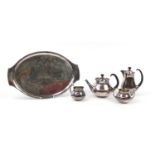 Eric Clements for Mappin & Webb, Modernist silver plated tea and coffee service on tray with