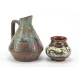 French Art Deco pottery lustre vase and one other, the lustre example hand painted with stylised