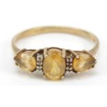 9ct gold citrine and diamond ring, size S, 2.3g