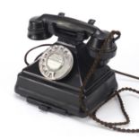 Vintage black Bakelite pyramid dial telephone, 19.5cm high
