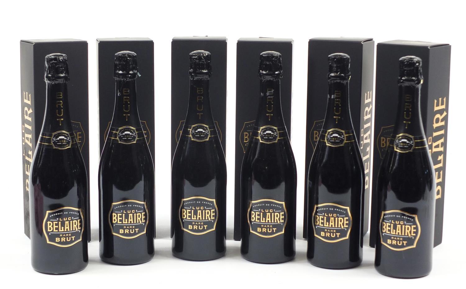 Six bottles of Luc Belaire sparkling rosé with boxes