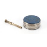 Victorian 9ct gold propelling pencil inset with a citrine and a silver coloured metal and blue